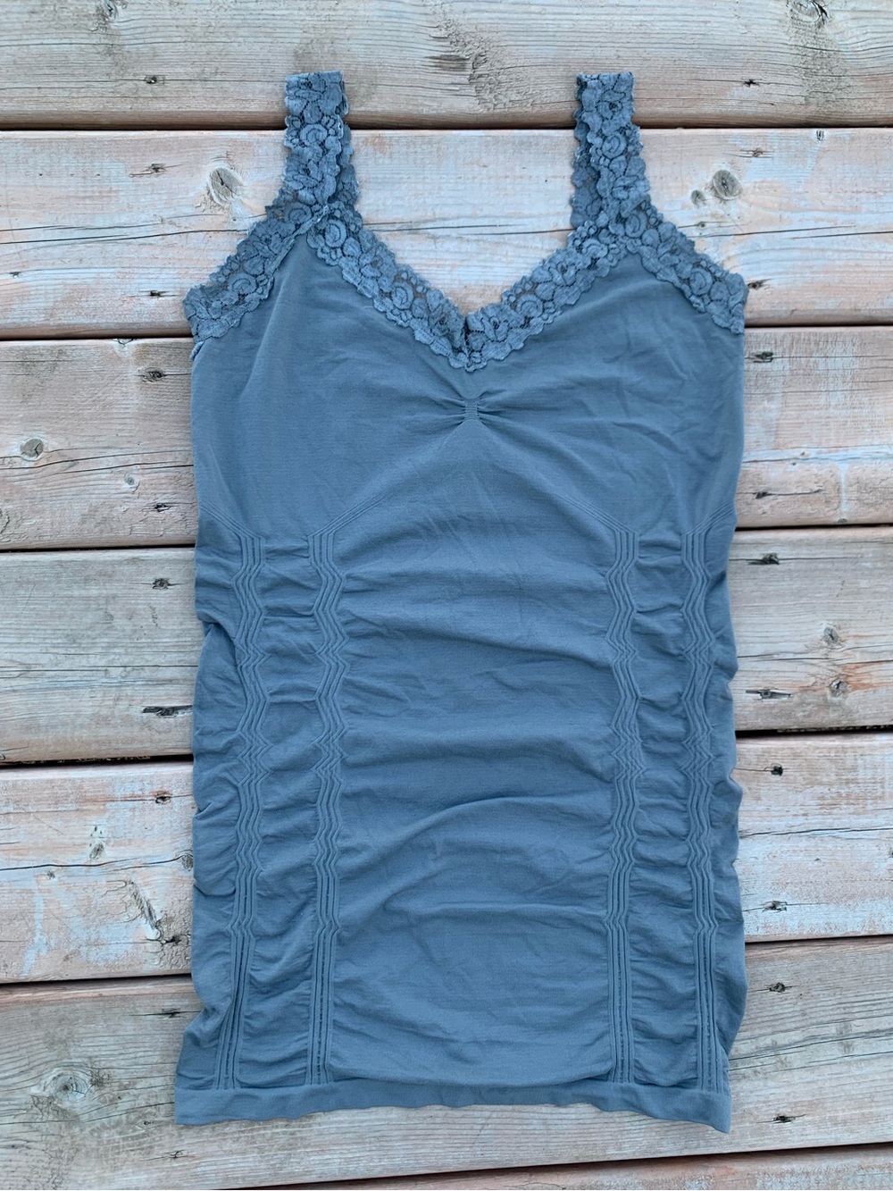 Vintage 90s Lace Trim Cami Gray Tank Kismet Size Large Medium Small Stretch